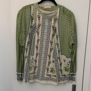 RARE Tory Burch Garden Floral Cardigan Sweater and T Shirt Set Green and Ivory